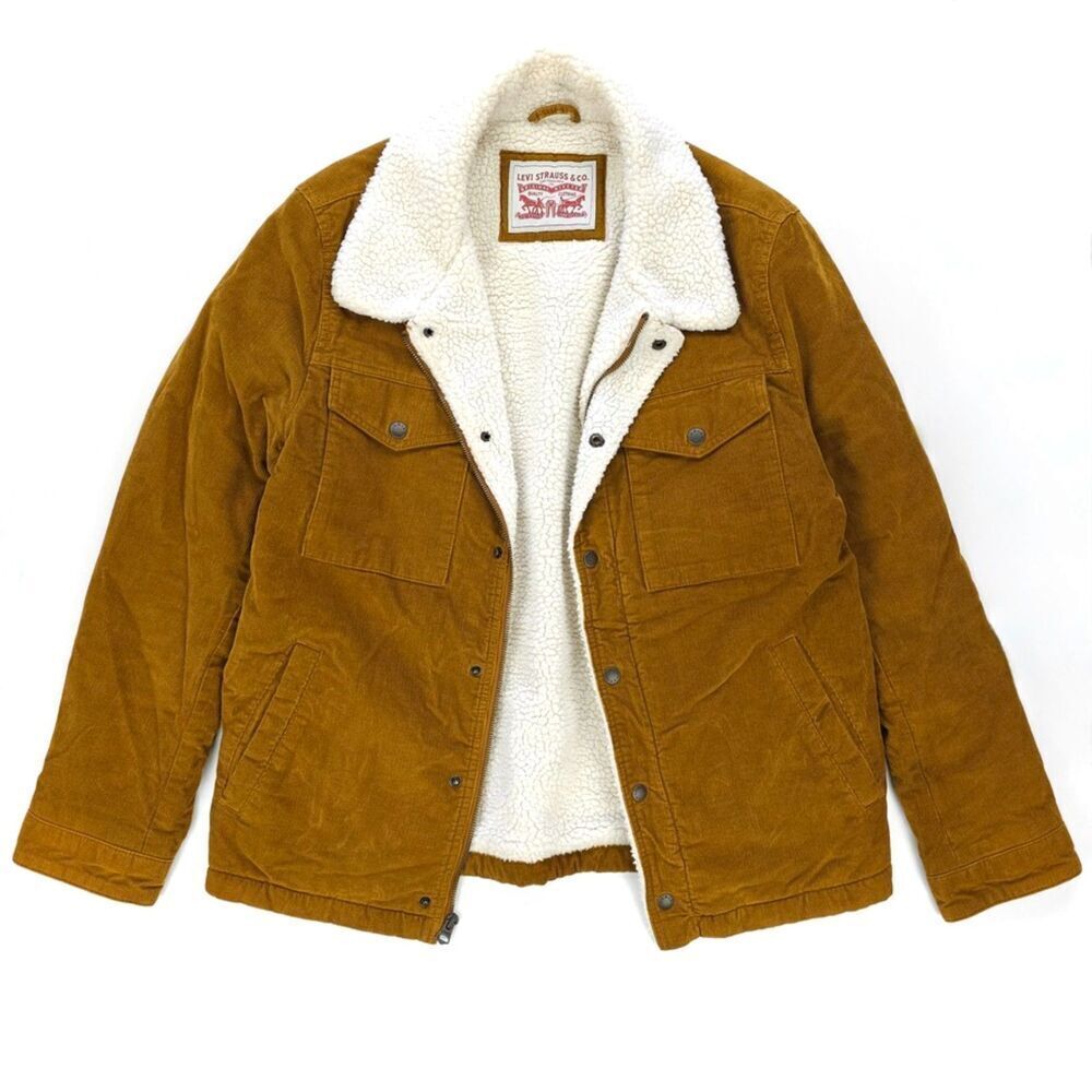 LEVIS Premium Corduroy Type I|| Sherpa Trucker Jacket 70s Boho Western Indie Y2k - Picture 1 of 12